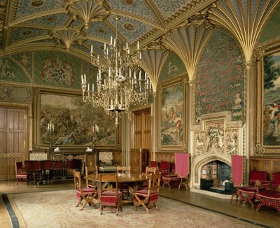 Eastnor Castle, Herefordshire: der Salon, mit Möbeln entworfen von Pugin, ca. 1840 von English School